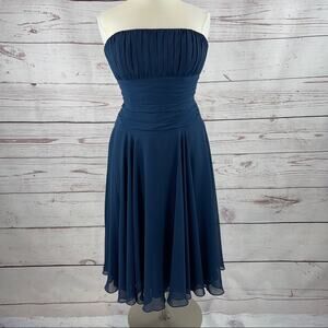 B2 navy strapless ruched fit and flare flowing dress